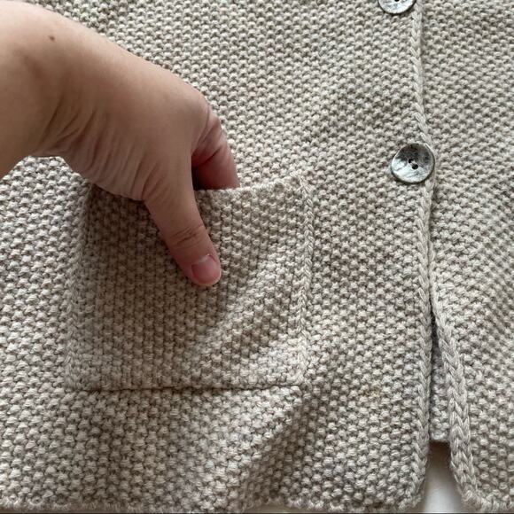 Cocogio Waffle Knit Cardigan Collared Pockets Wool Blend Oatmeal Tan M EUC - Picture 7 of 11
